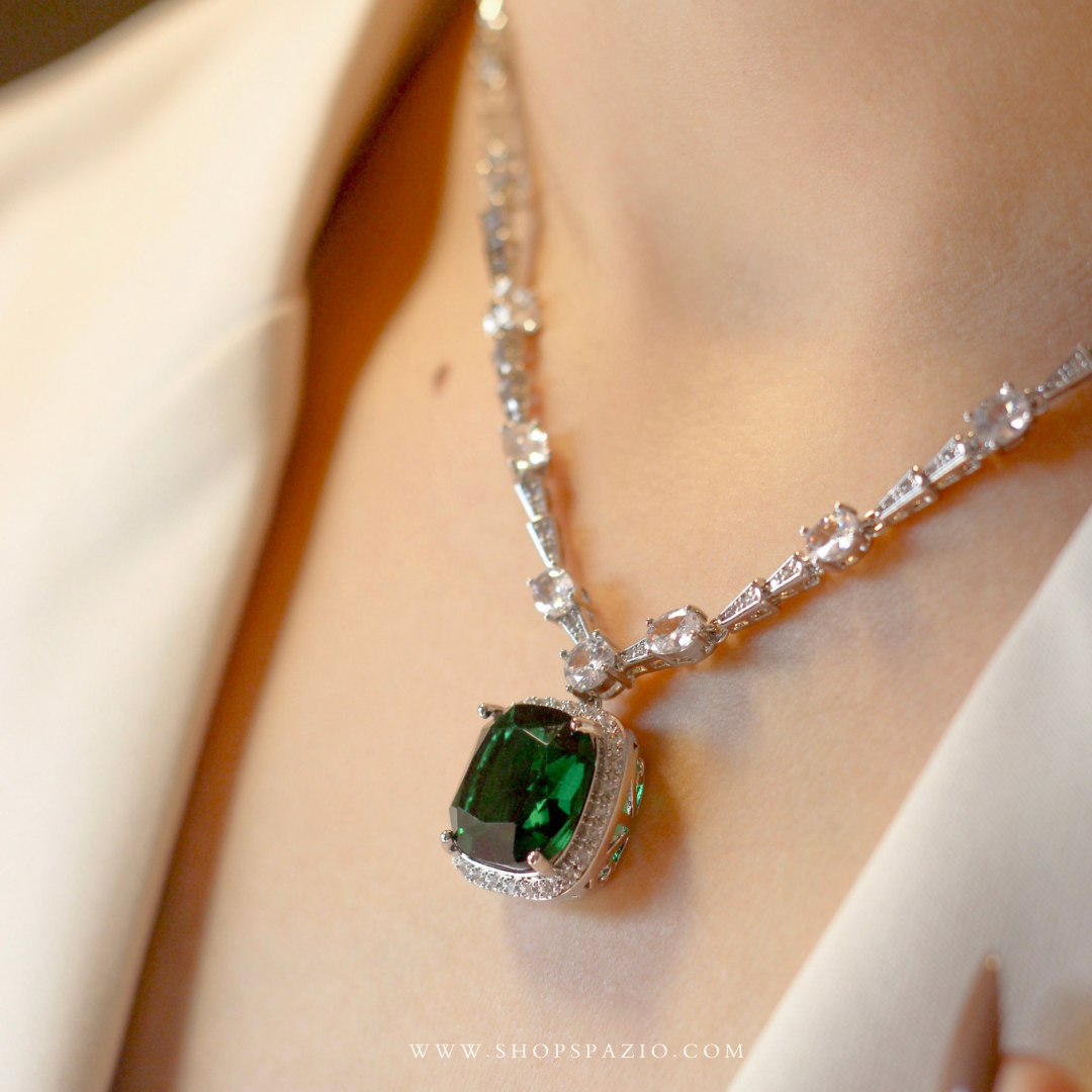 Emerald Elegance CZ Necklace Pendant Set