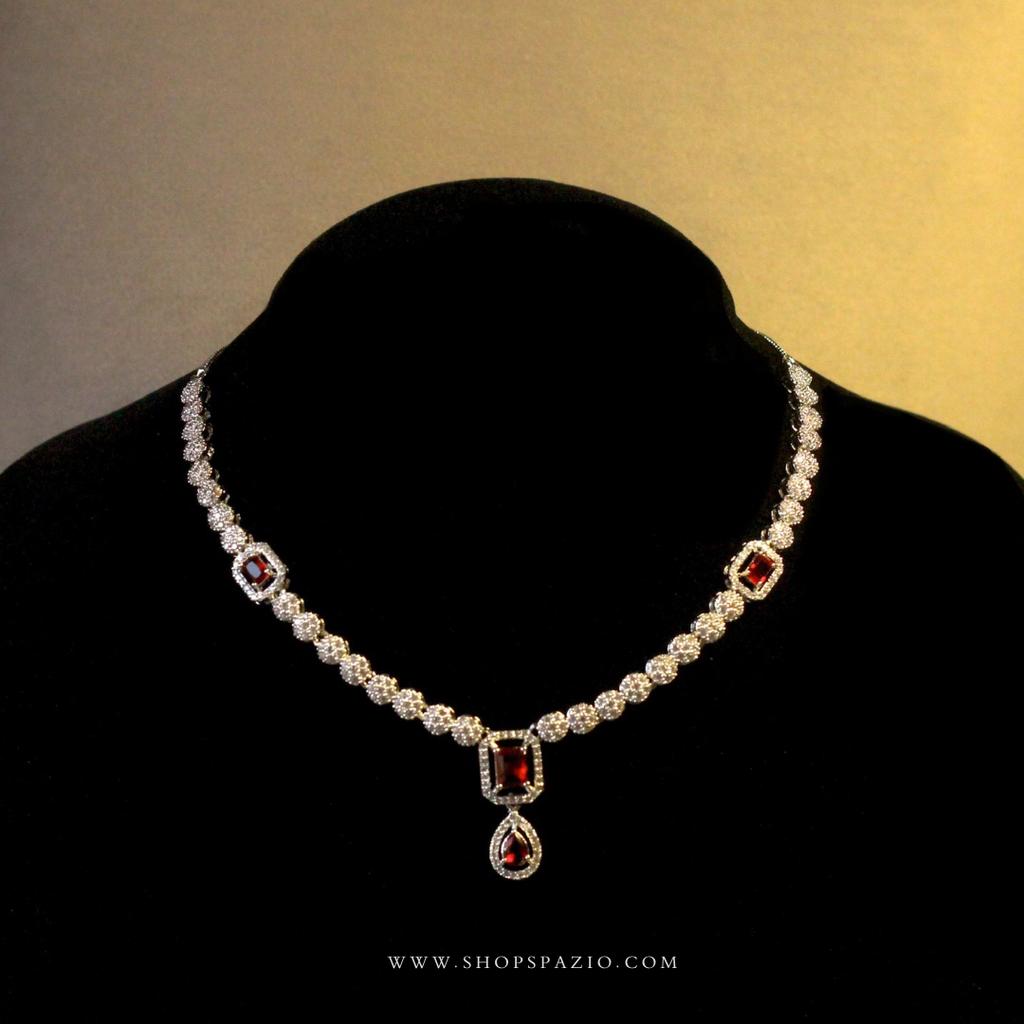CZ Glow Necklace Set-Red