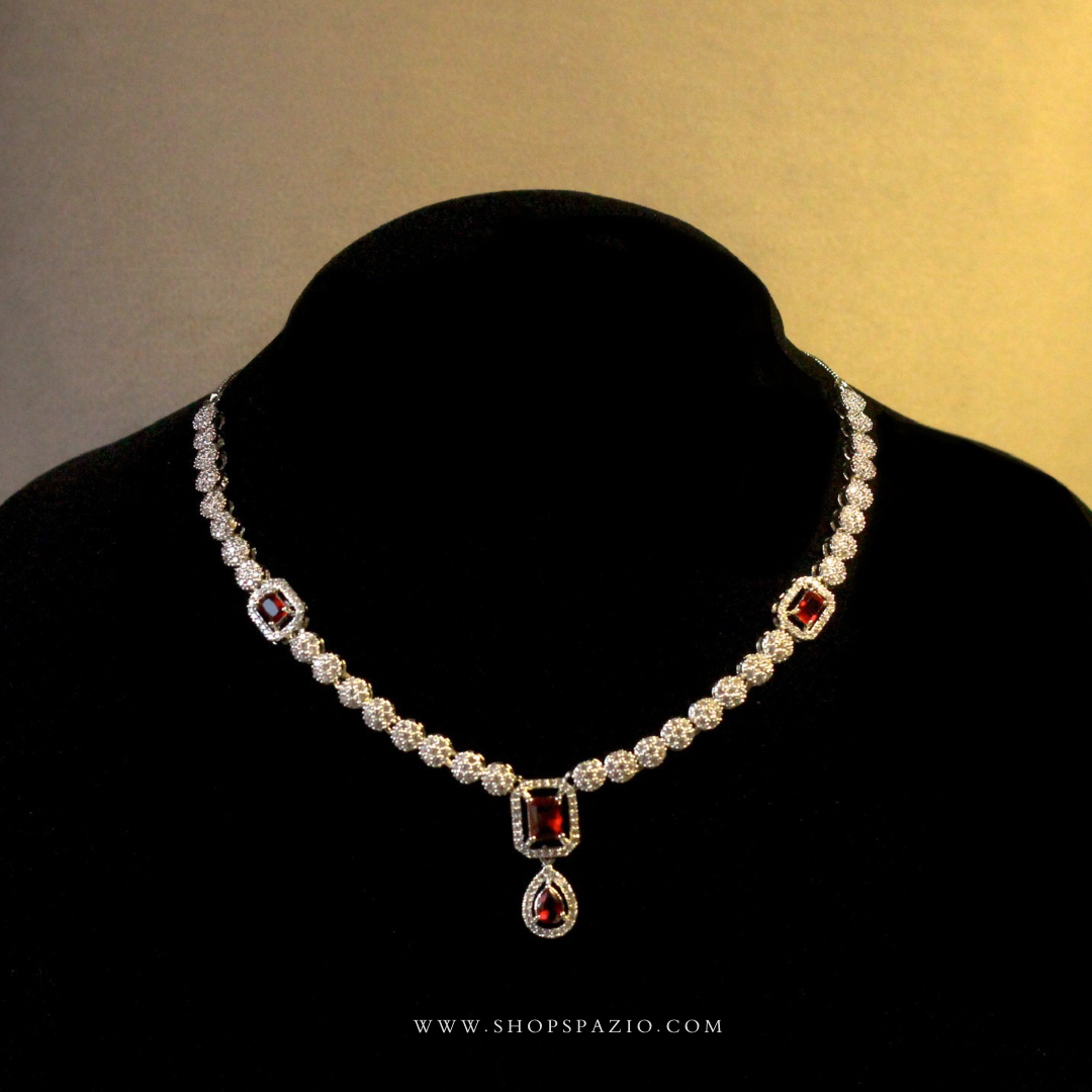 CZ Glow Necklace Set-Red