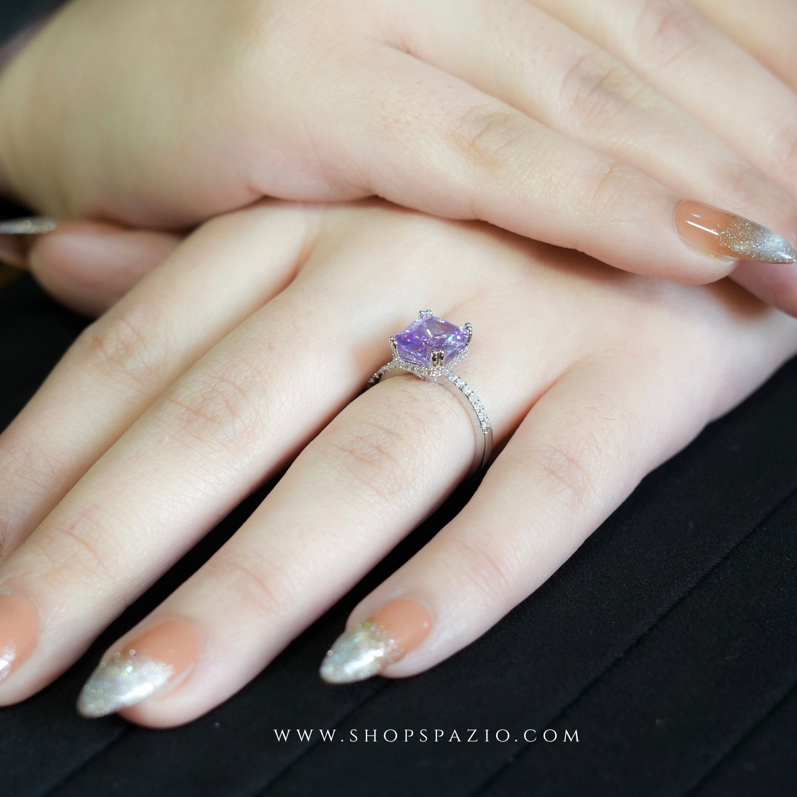 Purple Gemstone Halo Ring - Adjustable