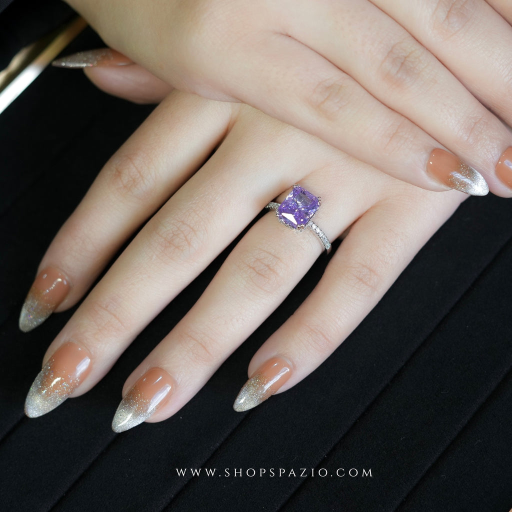 Purple Gemstone Halo Ring - Adjustable