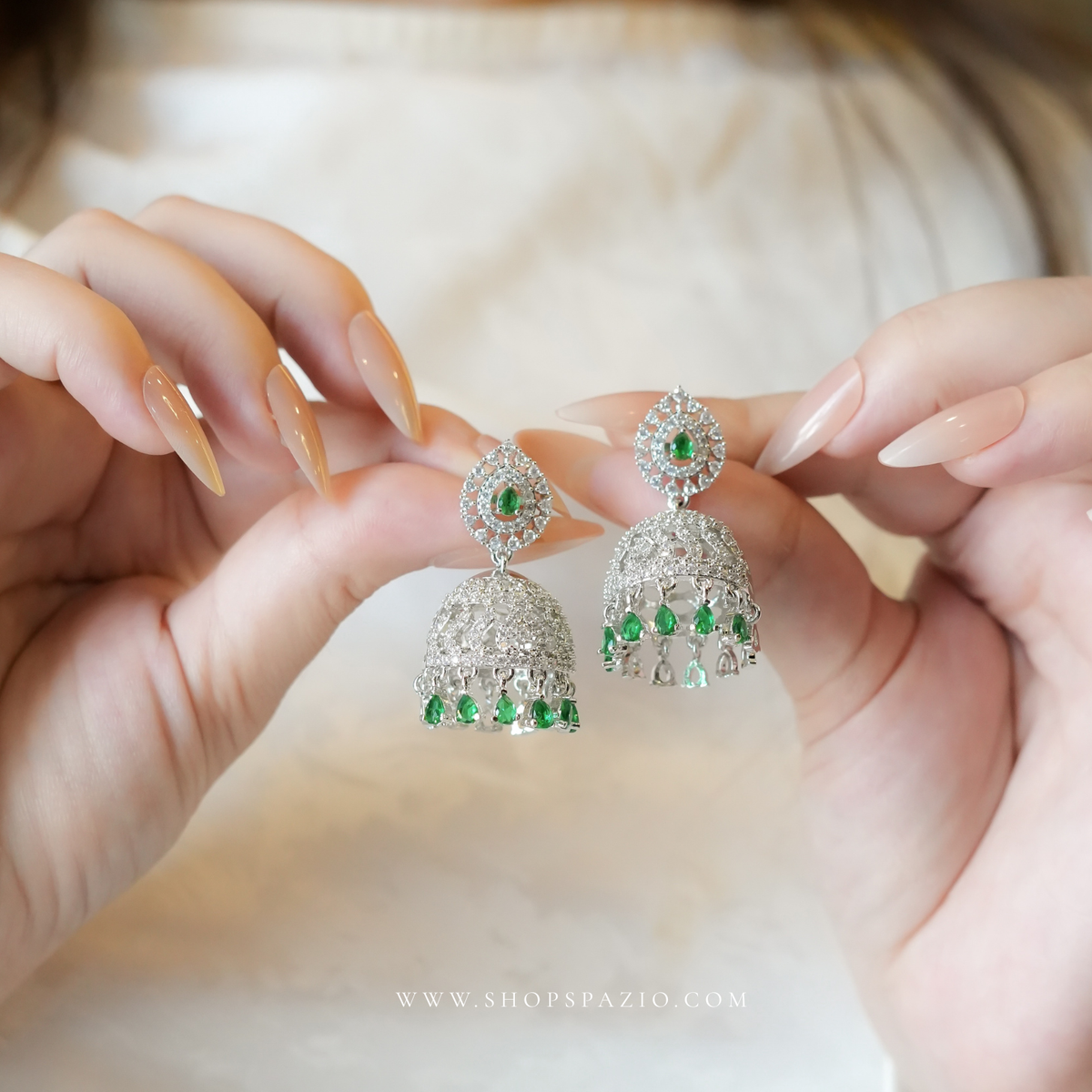 CZ Jhumki Earrings - Green