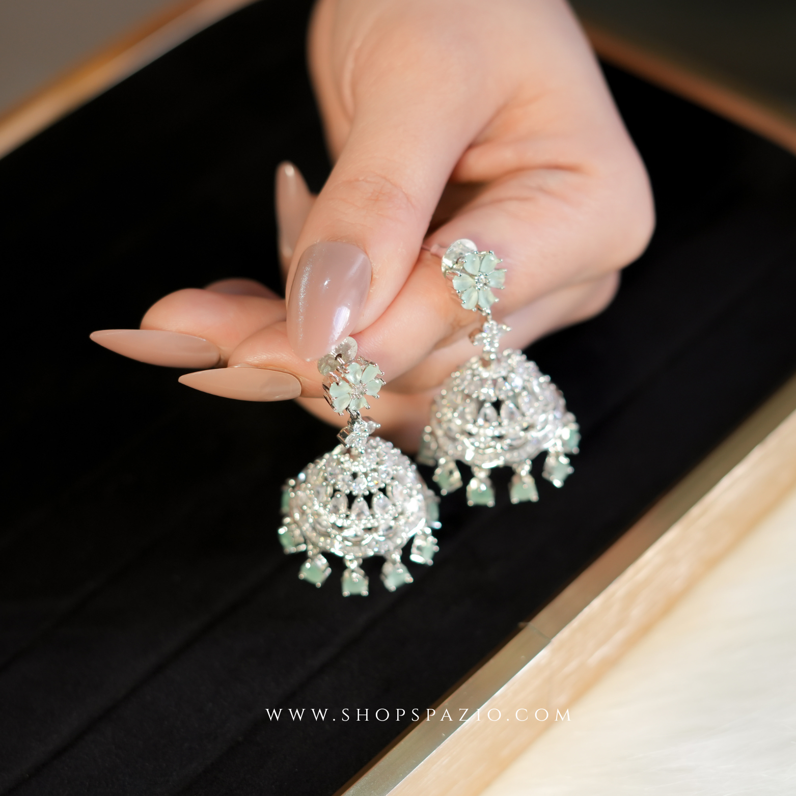 Noor Jhumki Earrings - Mint
