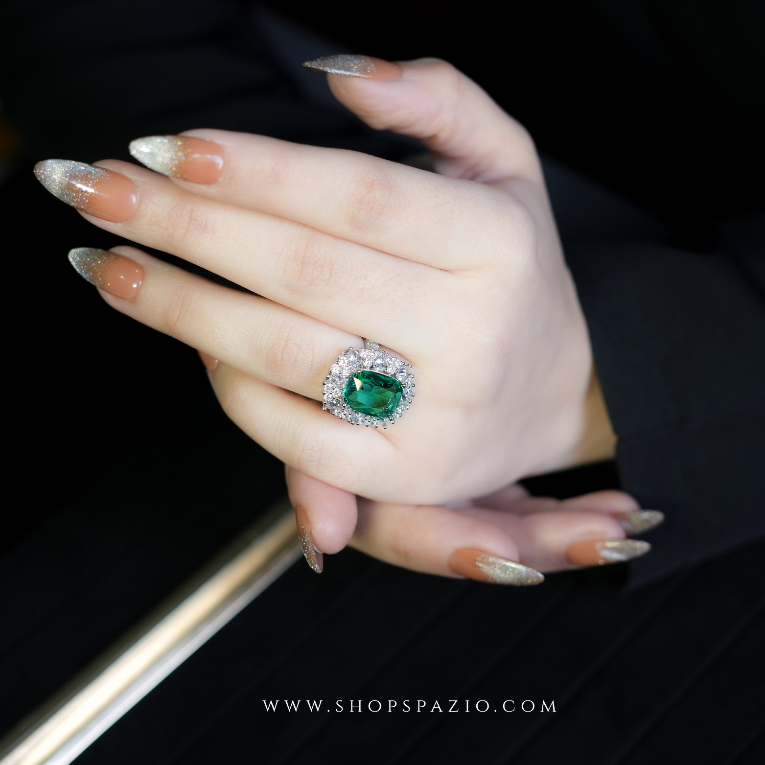 Emerald Halo Ring - Adjustable