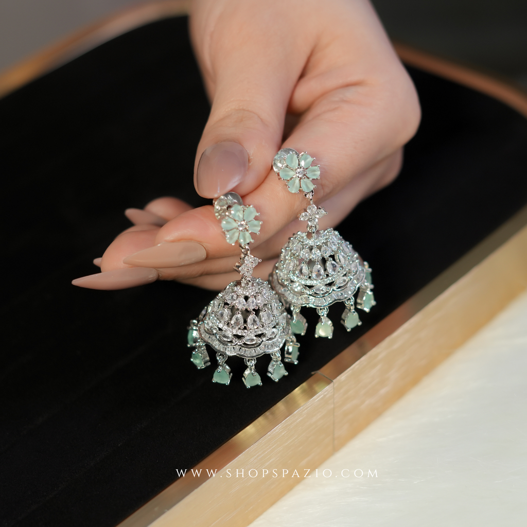 Noor Jhumki Earrings - Mint