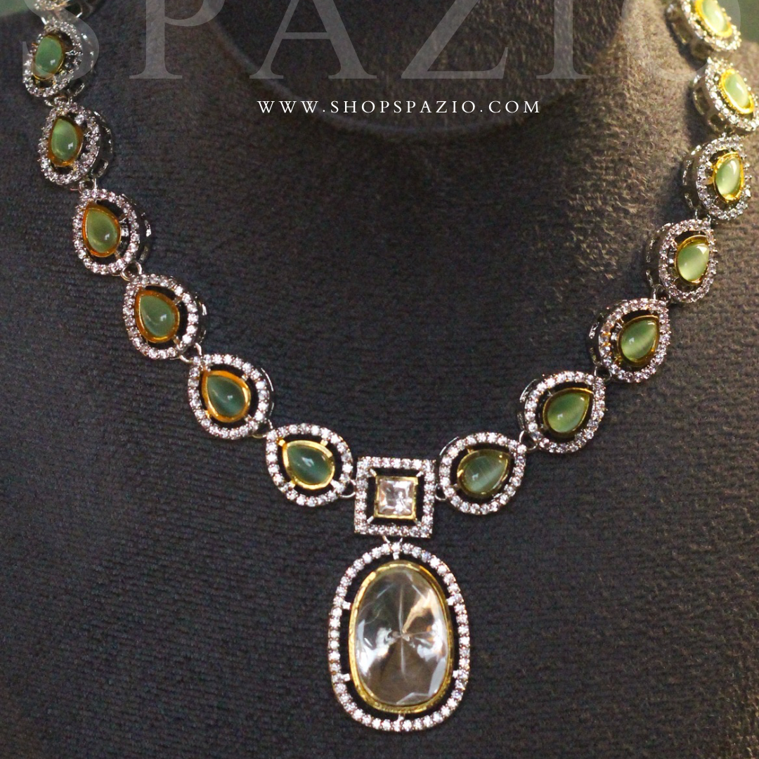 Royal Kundan Polki Set-Green