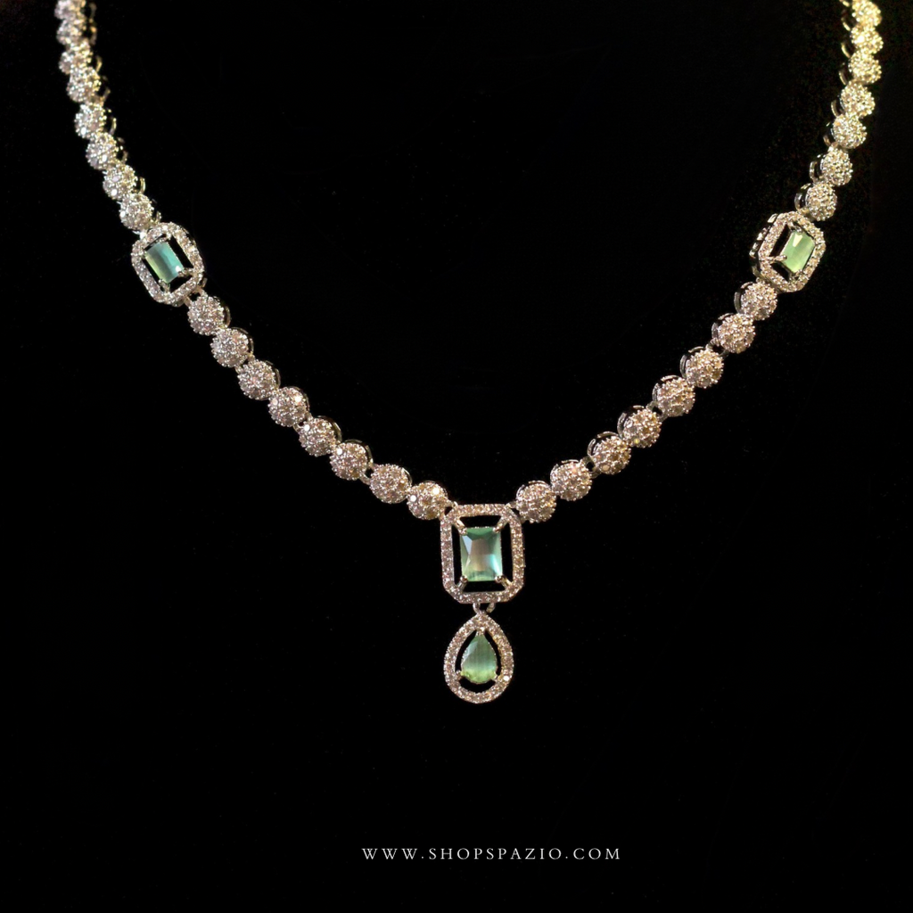 CZ Glow Necklace Set-Mint Green