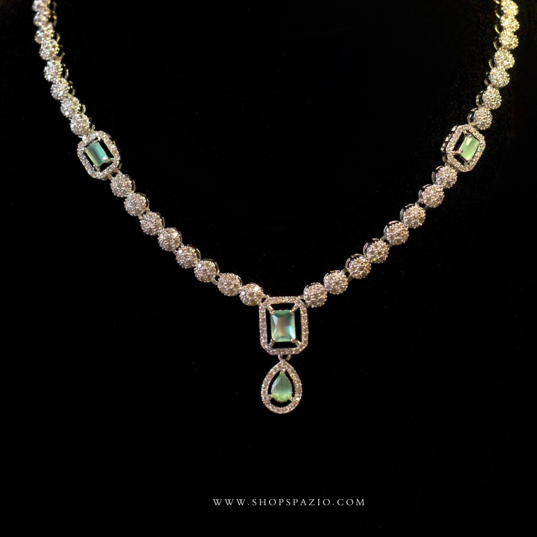 CZ Glow Necklace Set-Mint Green