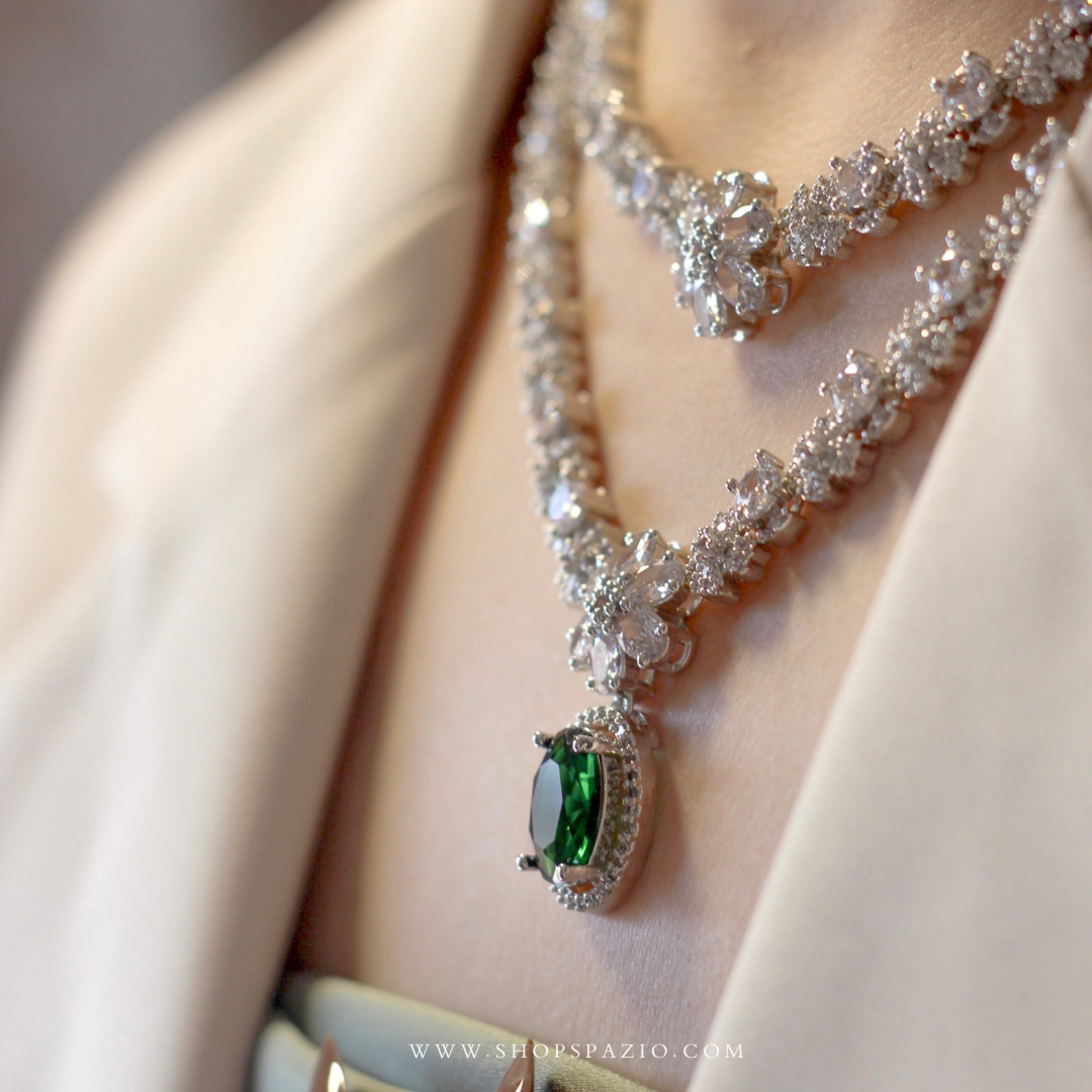Verdant Elegance CZ Necklace Set