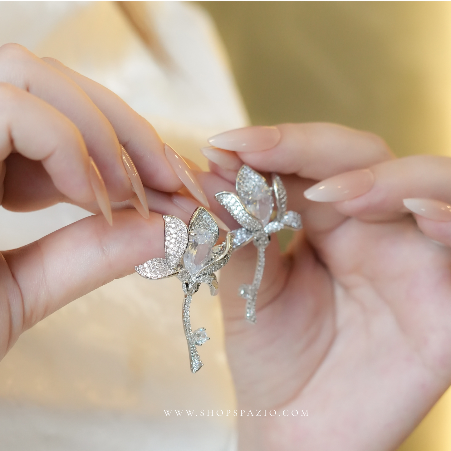 Rosé Drop Earrings - Silver