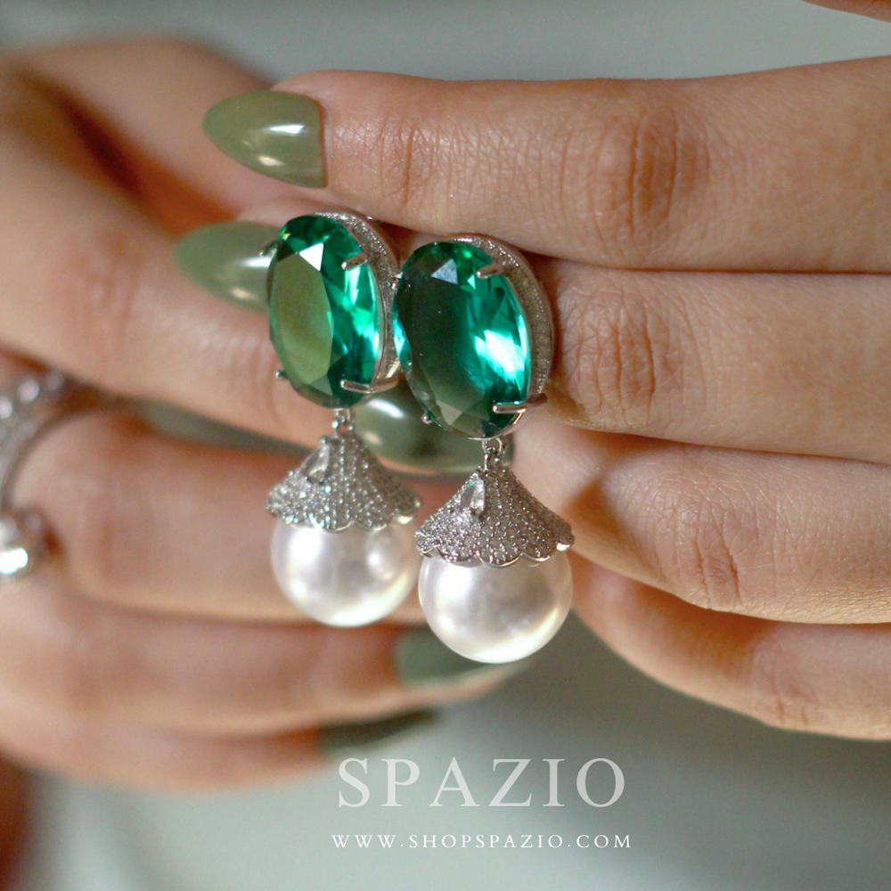 Emerald Pearl Grace Earrings