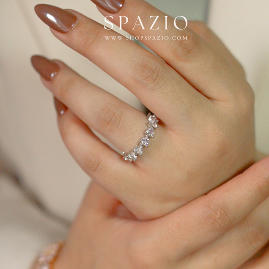 Lustrous CZ Hearts Band Ring