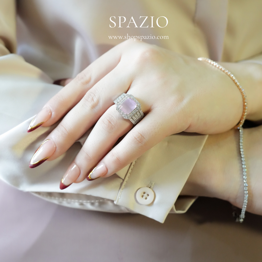 Pink Square Halo Ring - Adjustable
