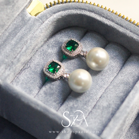 Square Green Zircon Drop Earrings