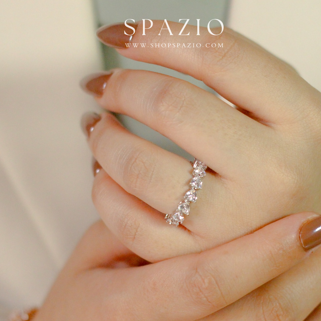 Lustrous CZ Hearts Band Ring