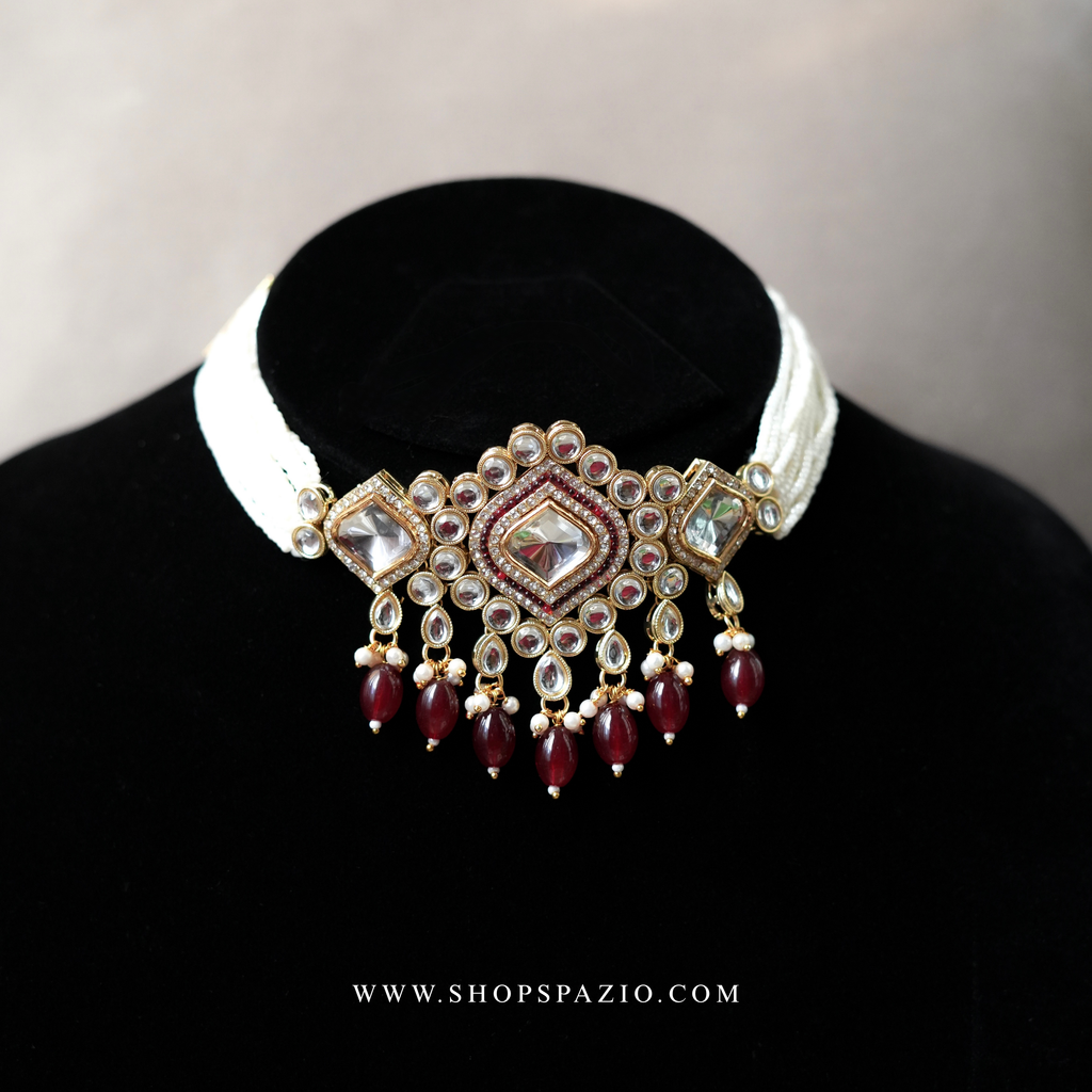 Meher Kundan Set - Maroon