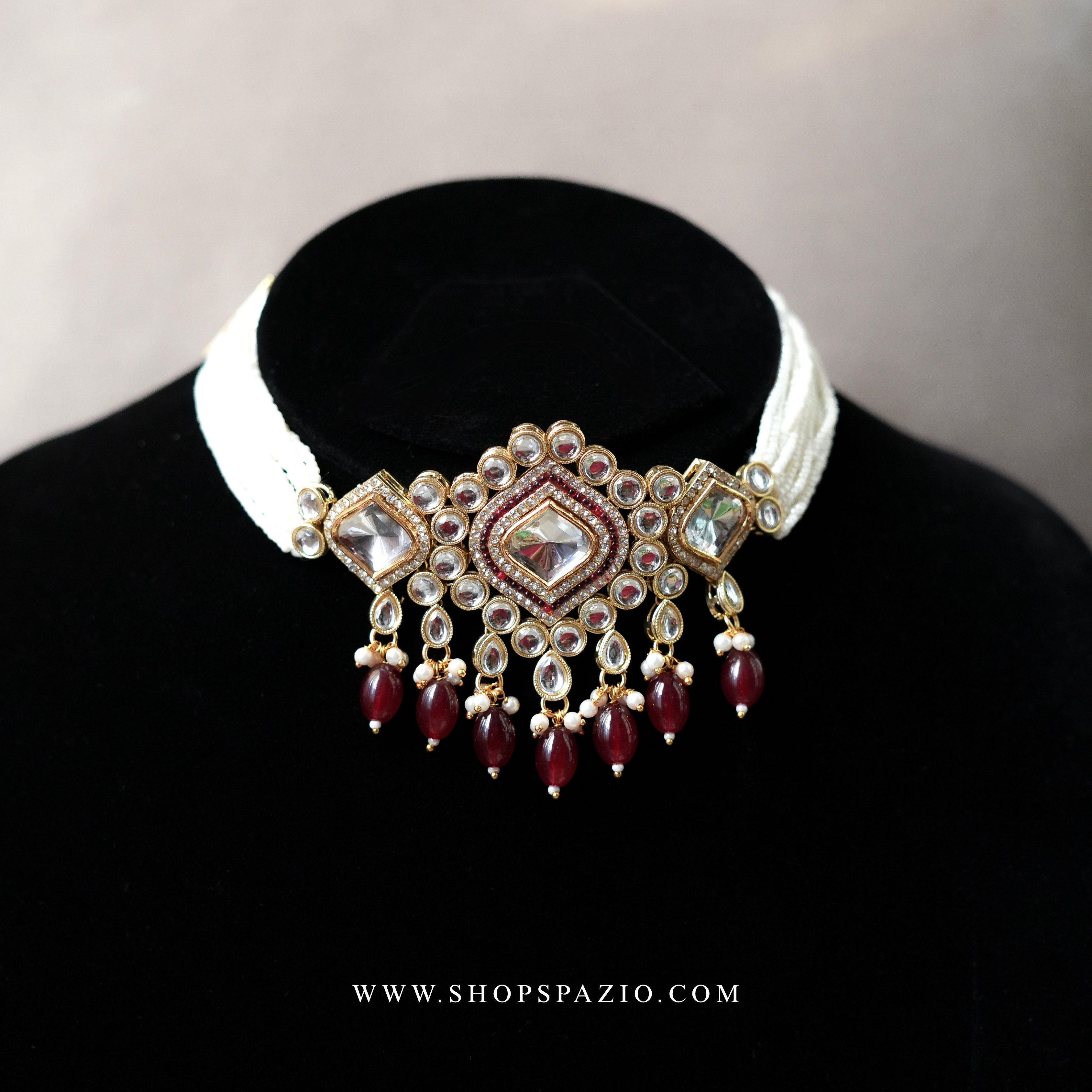 Meher Kundan Set - Maroon