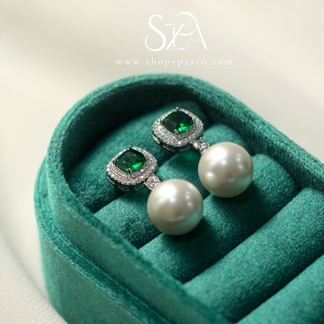 Square Green Zircon Drop Earrings