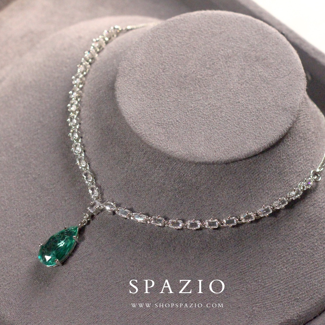Minimal Teal Zircon Necklace Set