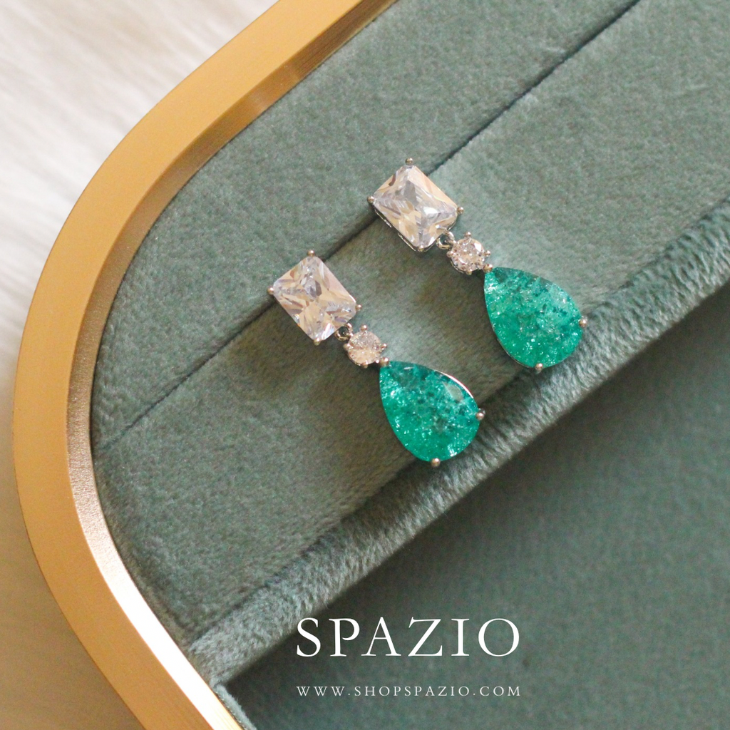 Teal Dewdrop CZ Earrings