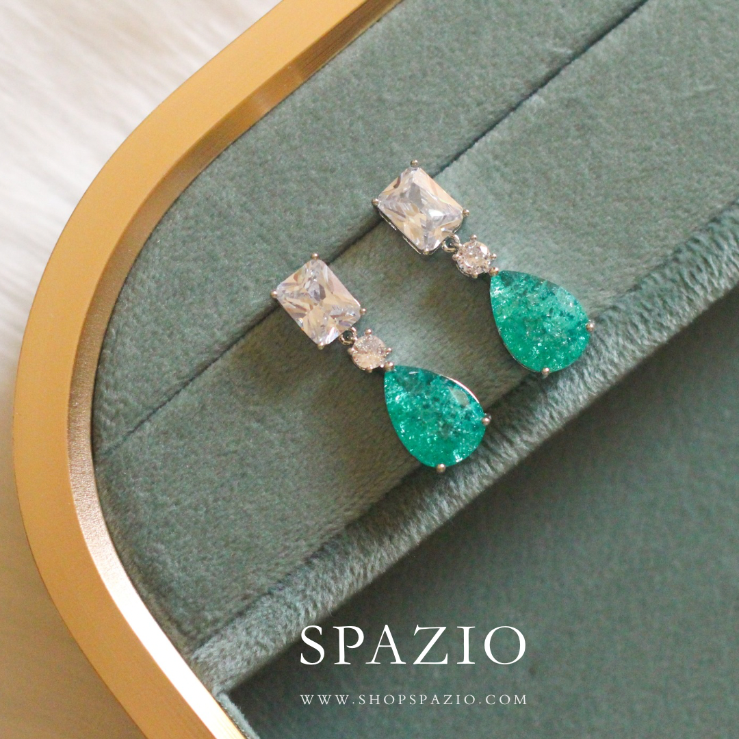 Teal Dewdrop CZ Earrings