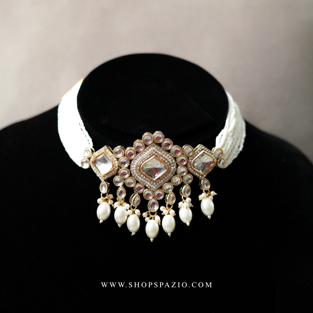 Meher Kundan Set - White