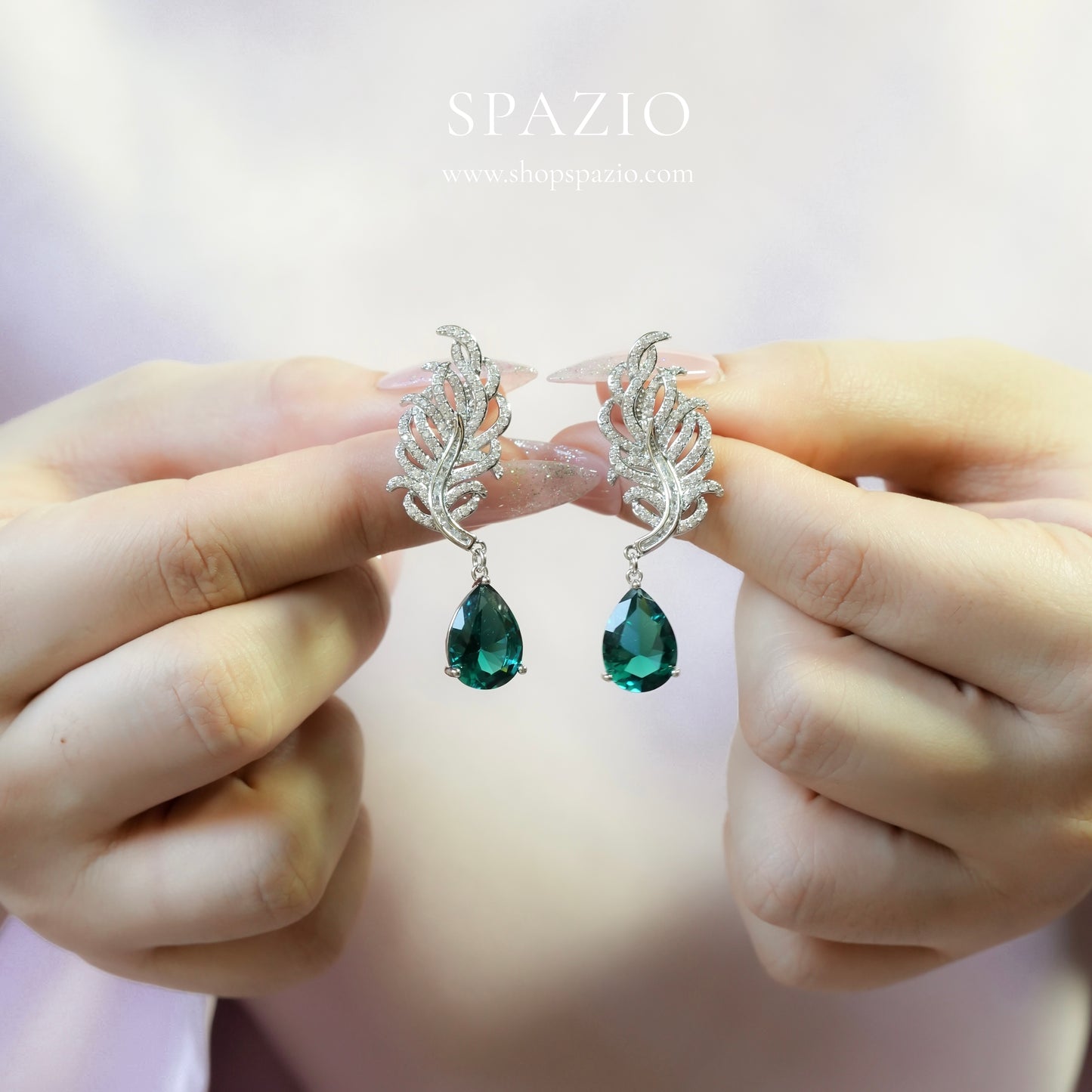 Emerald Feather Drop Earrings