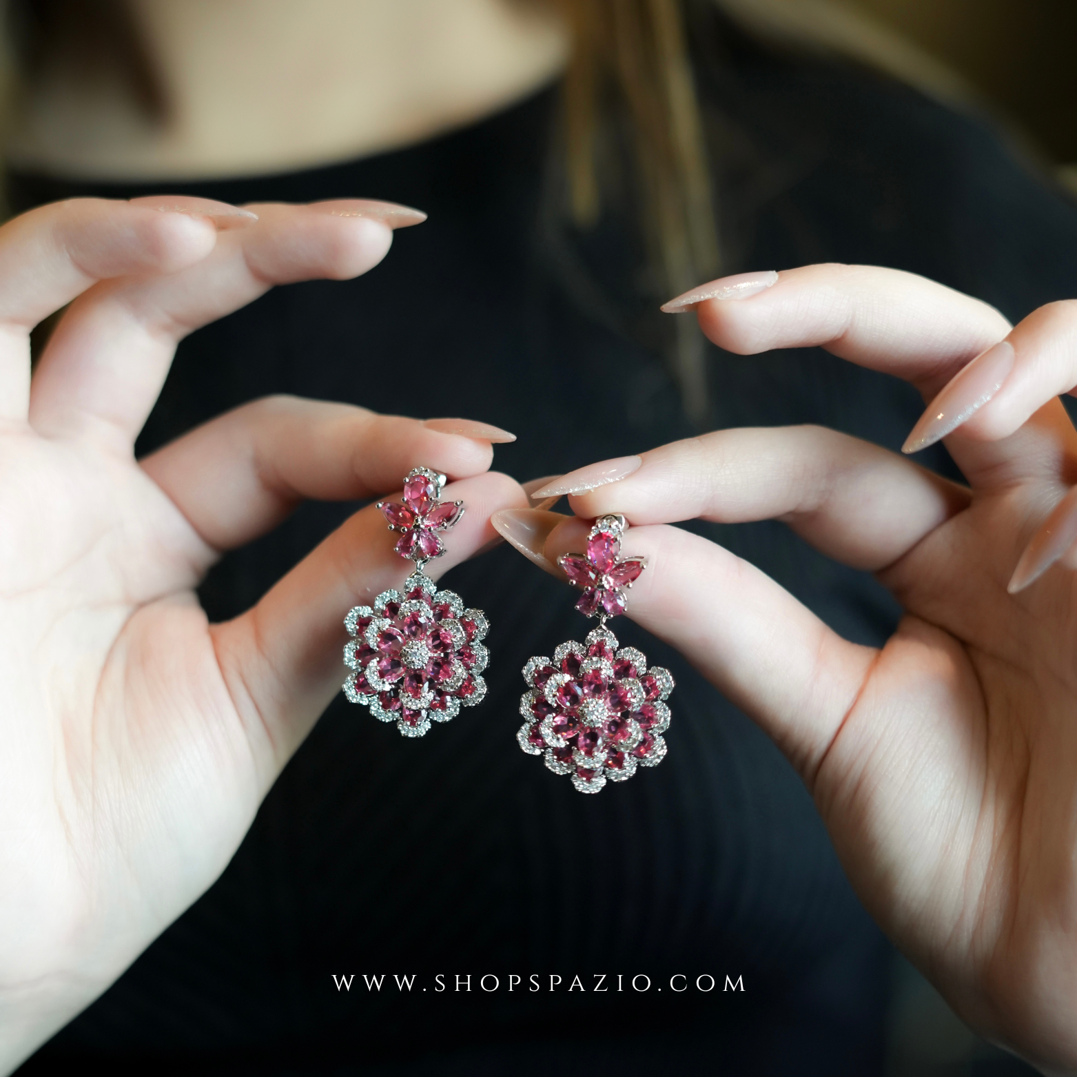 Crimson Bloom CZ Earrings