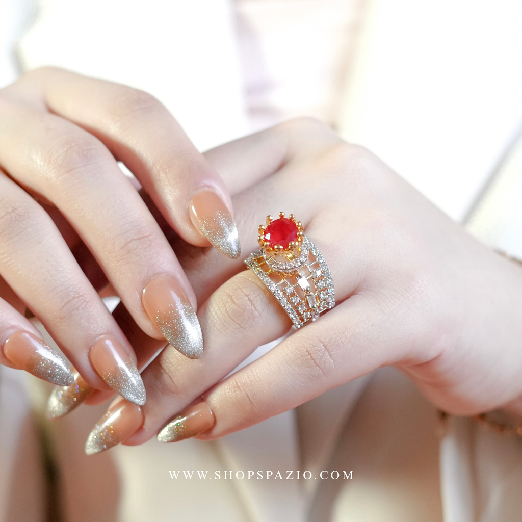 Regal Glow Statement Ring - Red