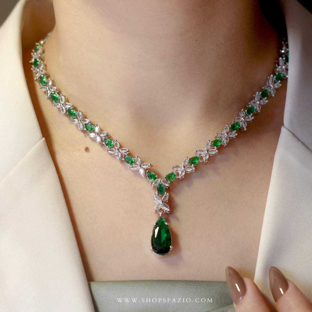 CZ Serenade Necklace Set-Green