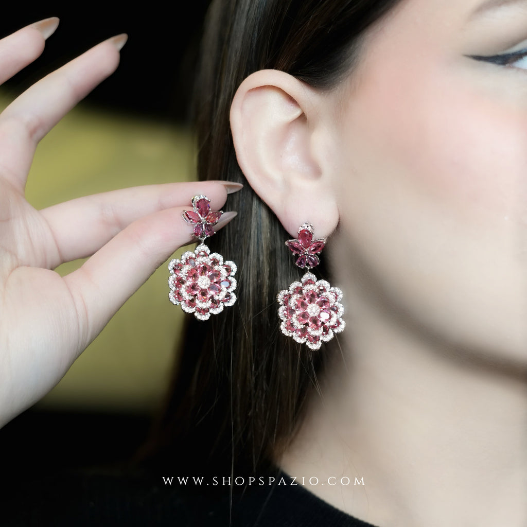 Crimson Bloom CZ Earrings