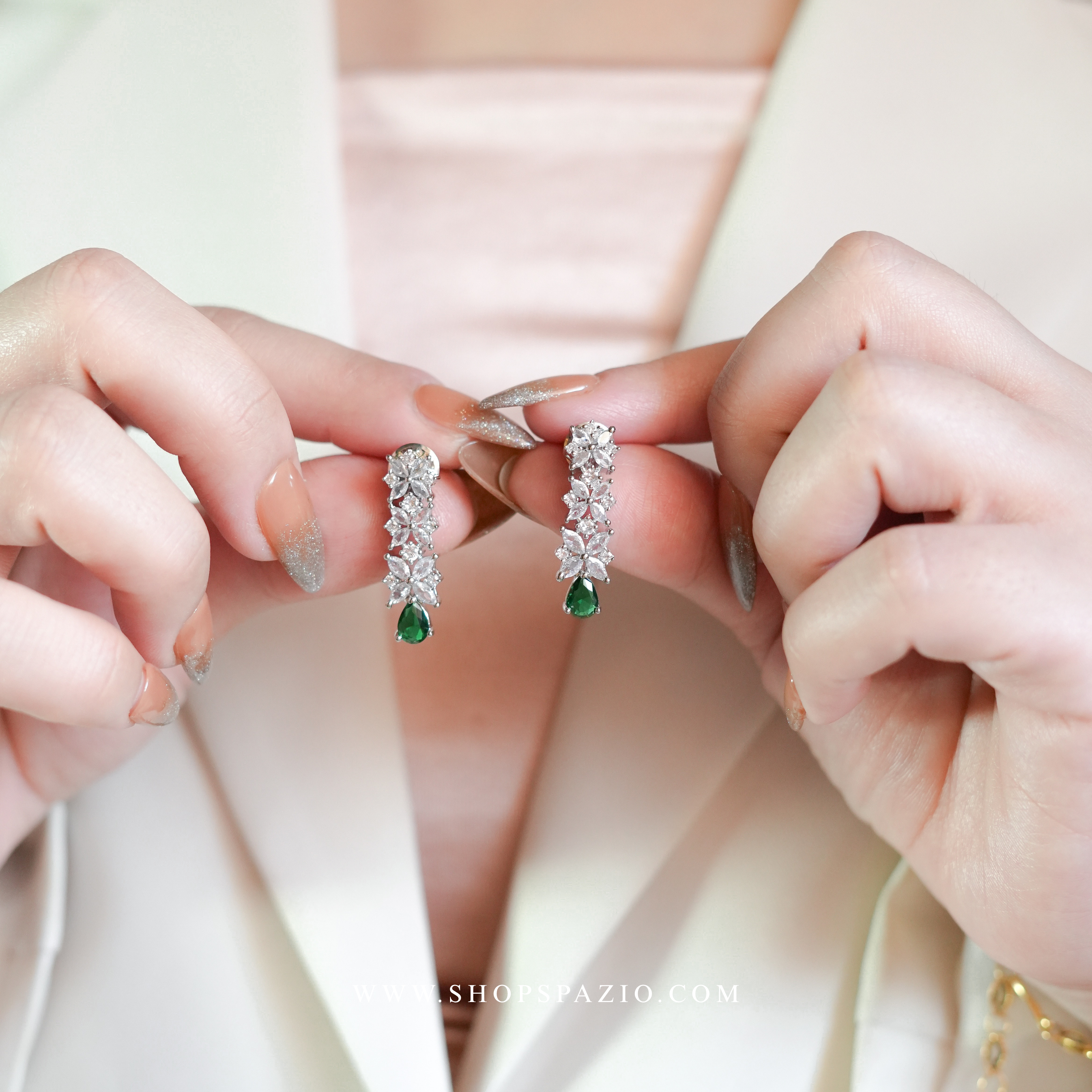 CZ Blossom Necklace Set - Emerald Green