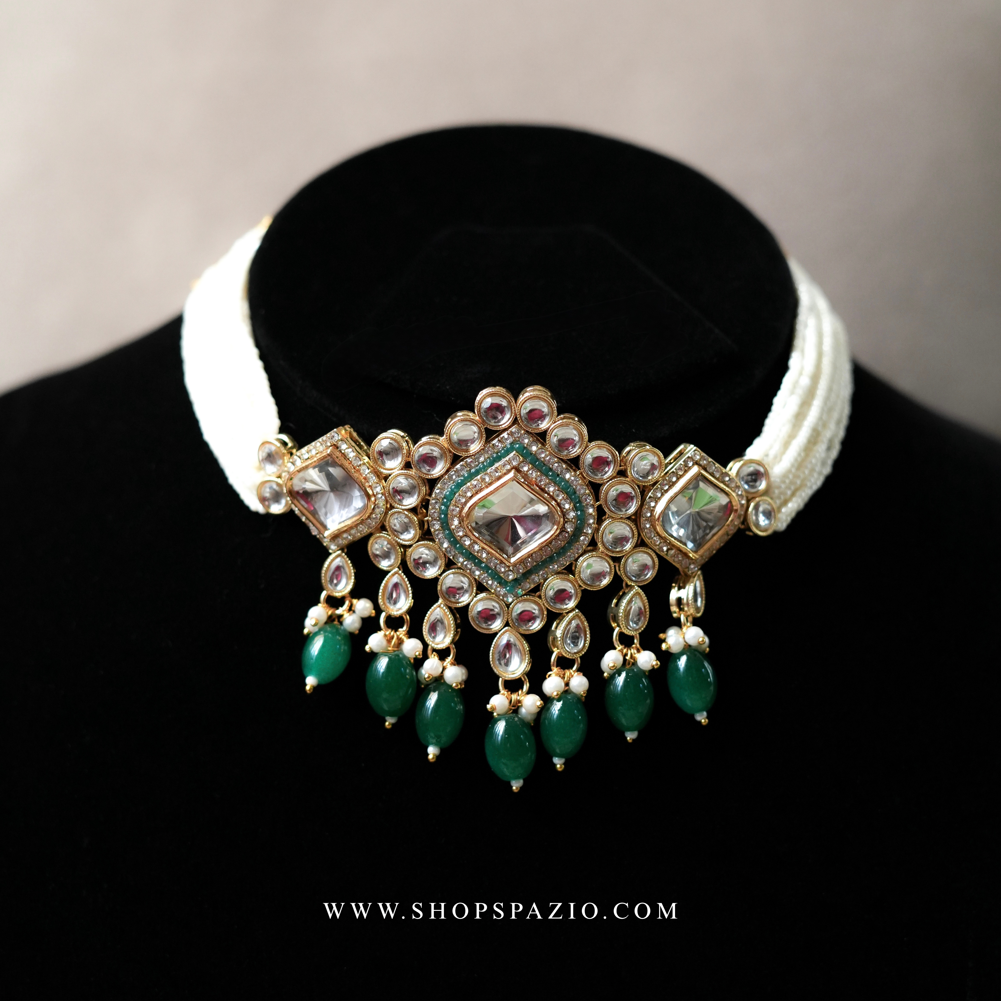 Meher Kundan Set - Green