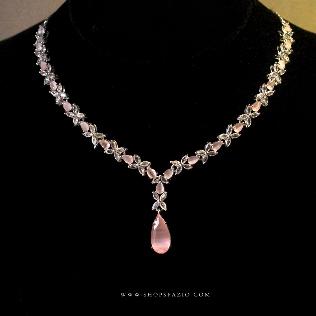 CZ Serenade Necklace Set-Pink