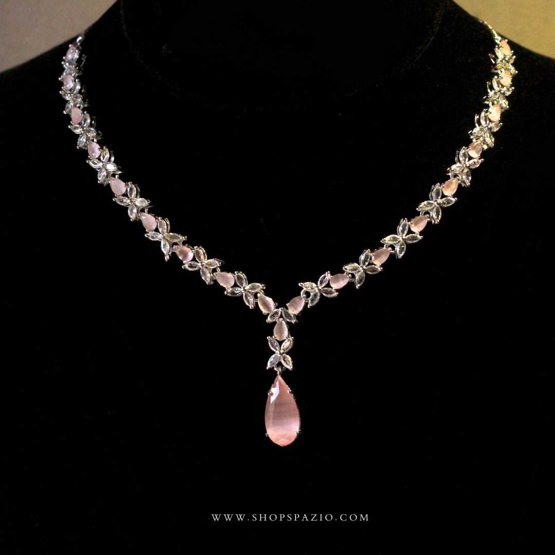 CZ Serenade Necklace Set-Pink
