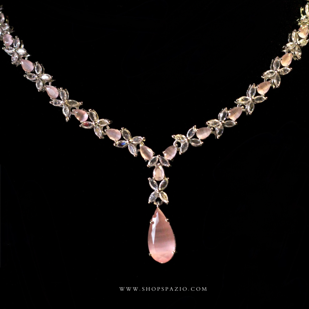 CZ Serenade Necklace Set-Pink