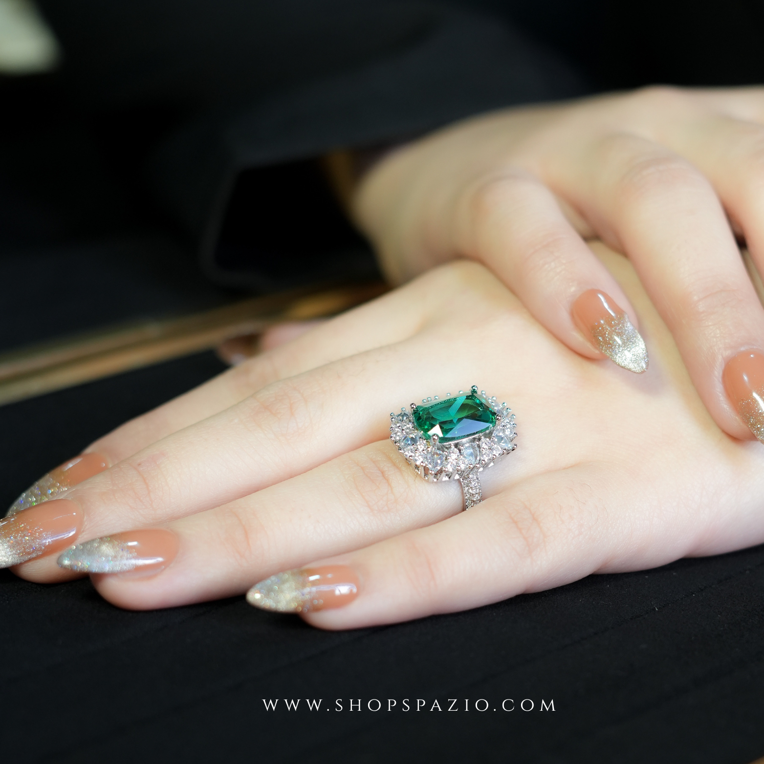 Emerald Halo Ring - Adjustable