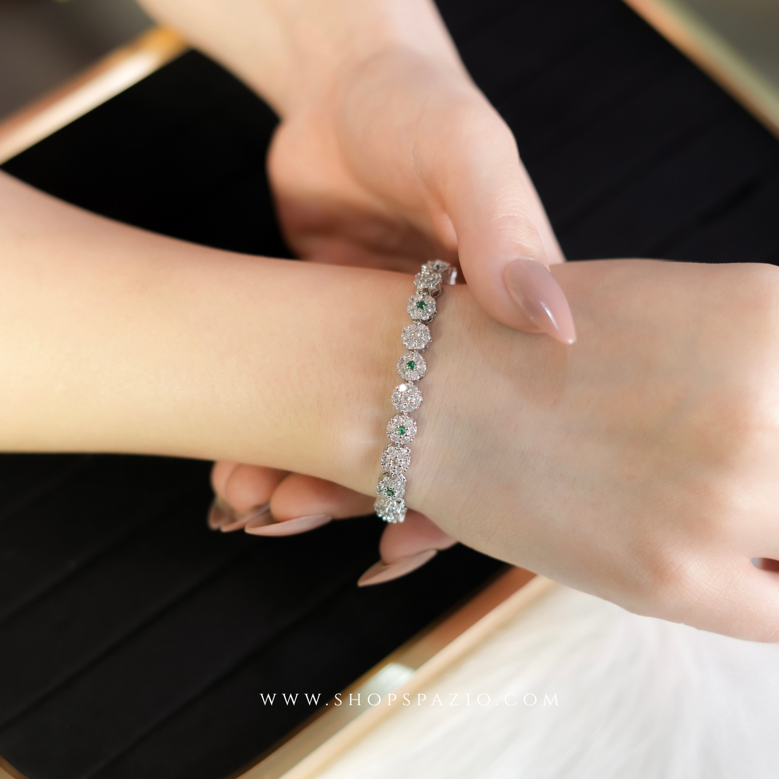 CZ Cluster Row Bracelet - Green