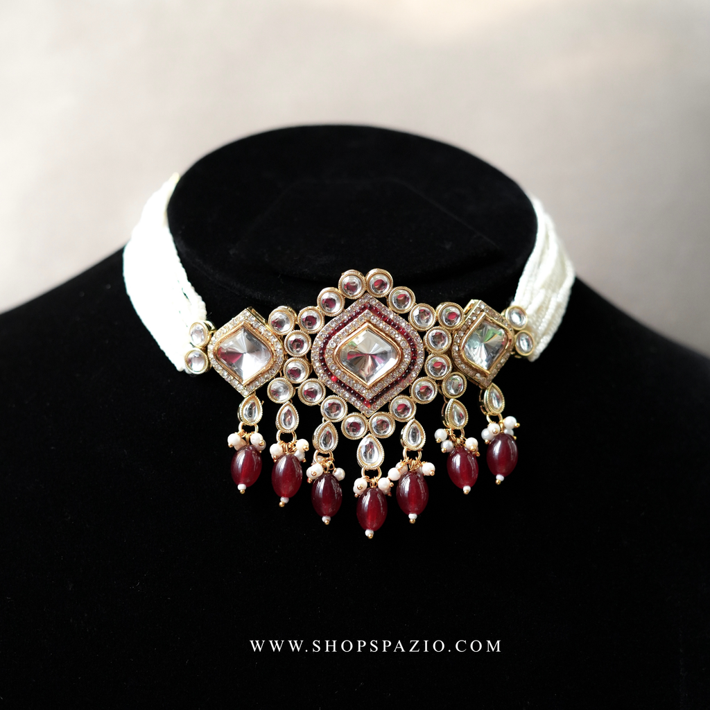 Meher Kundan Set - Maroon