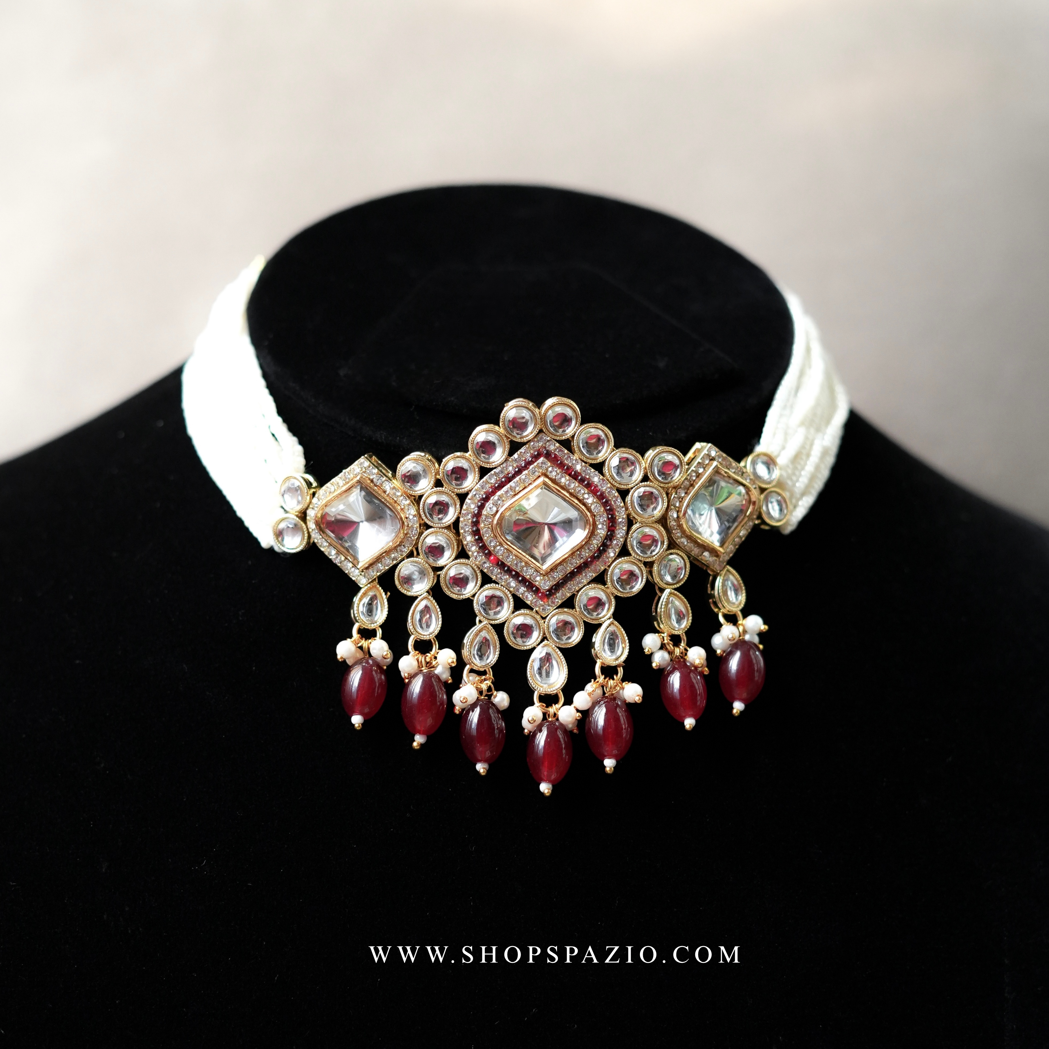 Meher Kundan Set - Maroon