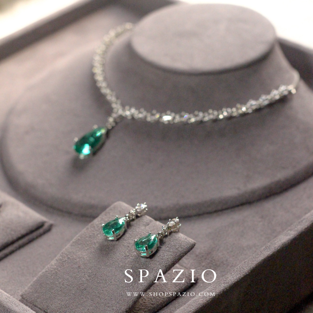 Minimal Teal Zircon Necklace Set