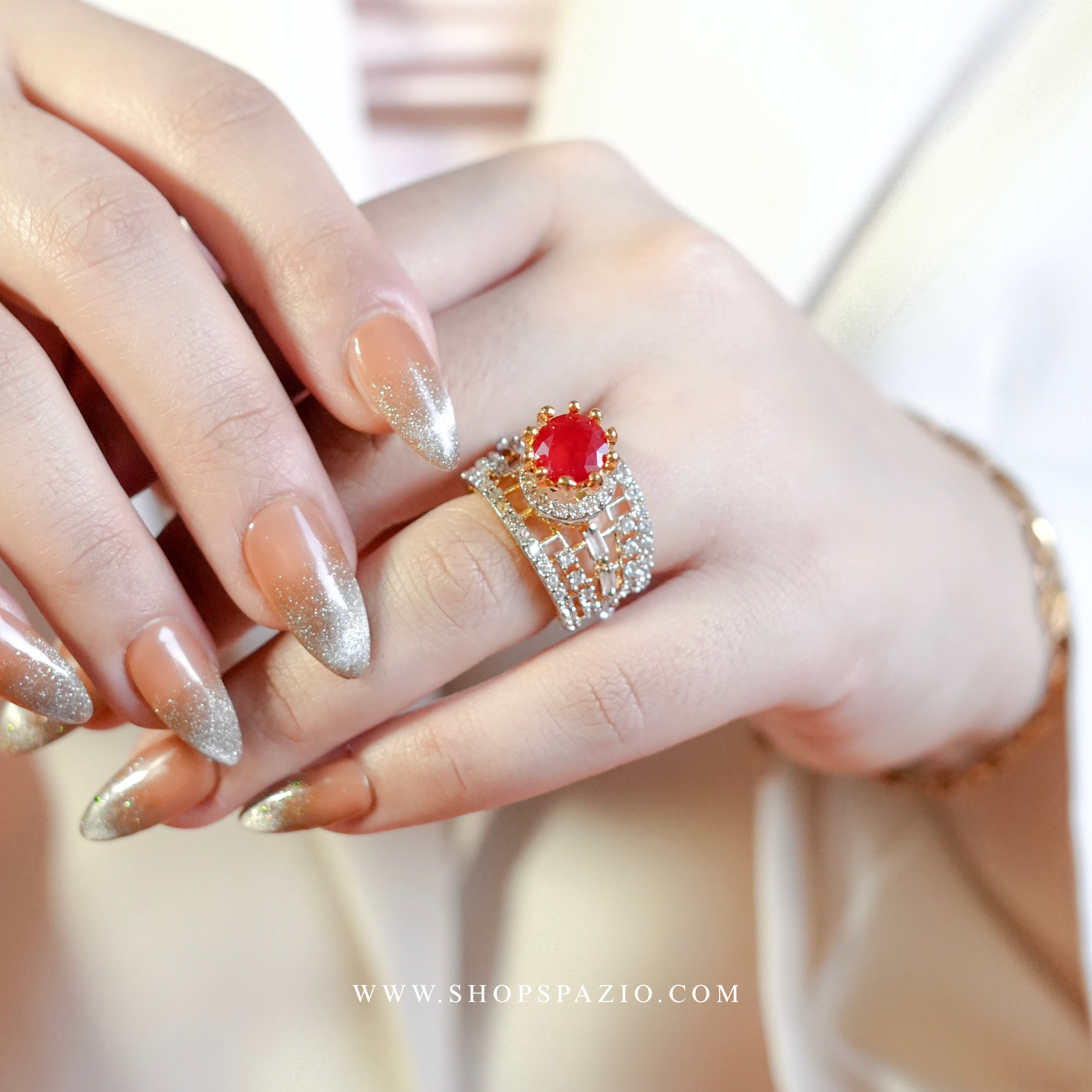 Regal Glow Statement Ring - Red