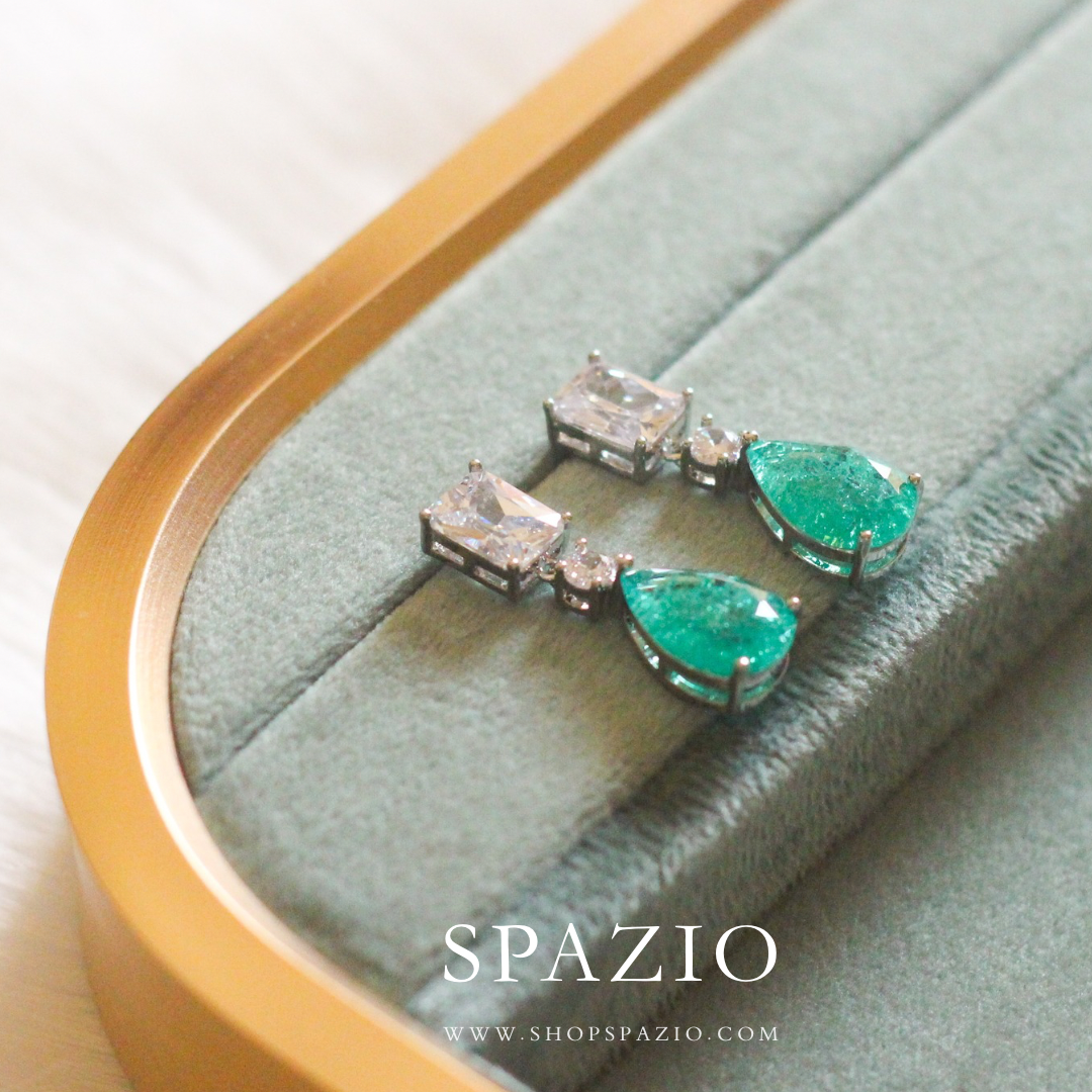 Teal Dewdrop CZ Earrings