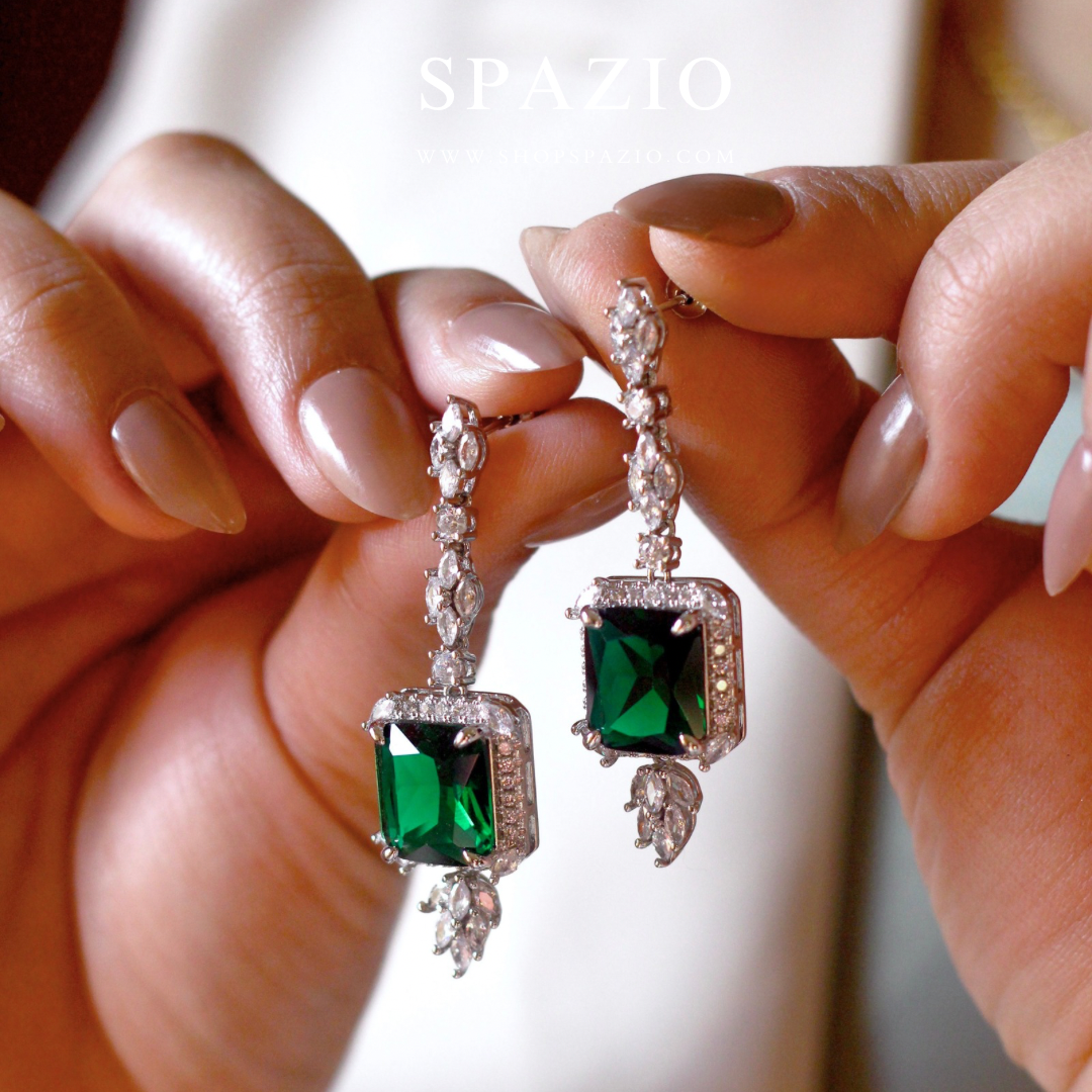 CZ Royal Emerald Drop Earrings