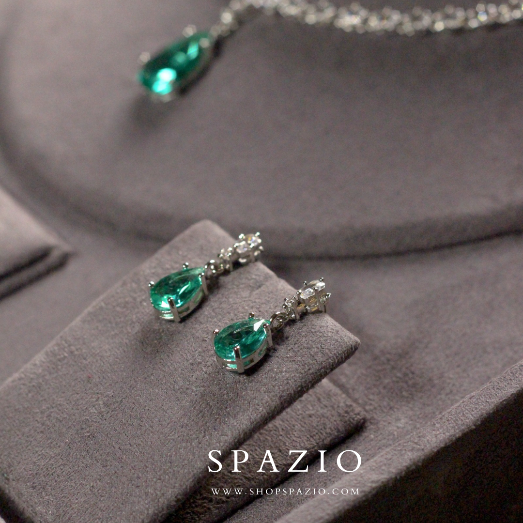 Minimal Teal Zircon Necklace Set