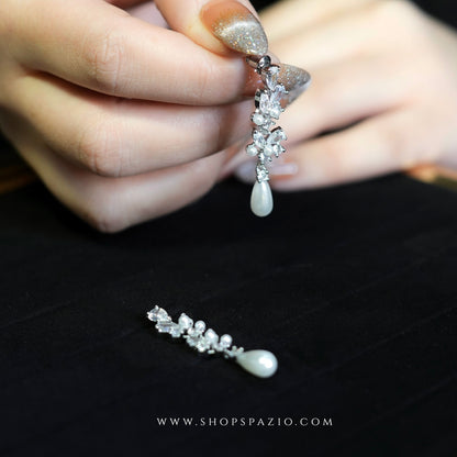Teardrop CZ Pearl Earrings