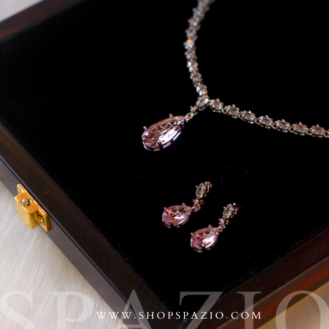 Minimal Pink Zircon Necklace Set