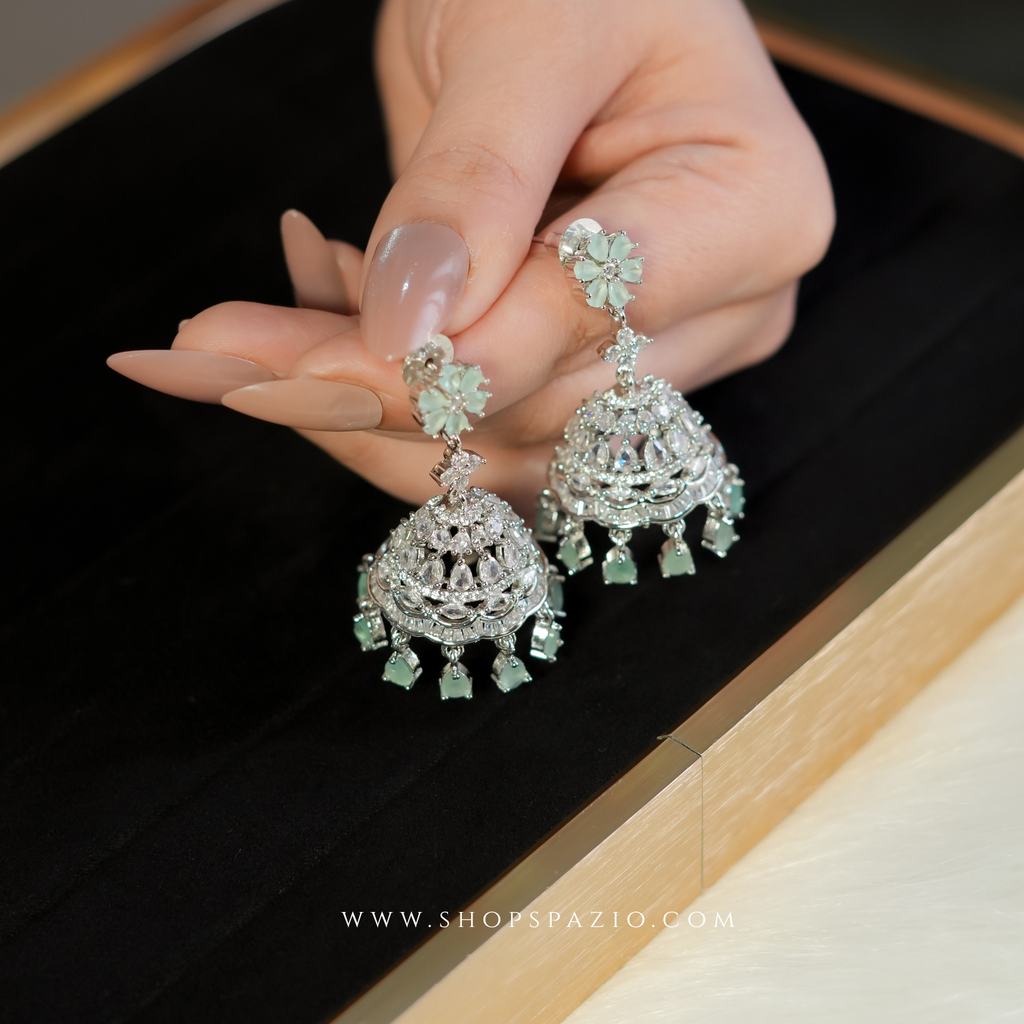 Noor Jhumki Earrings - Mint