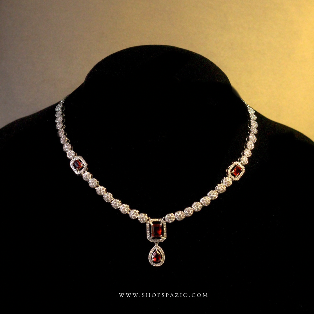 CZ Glow Necklace Set-Red