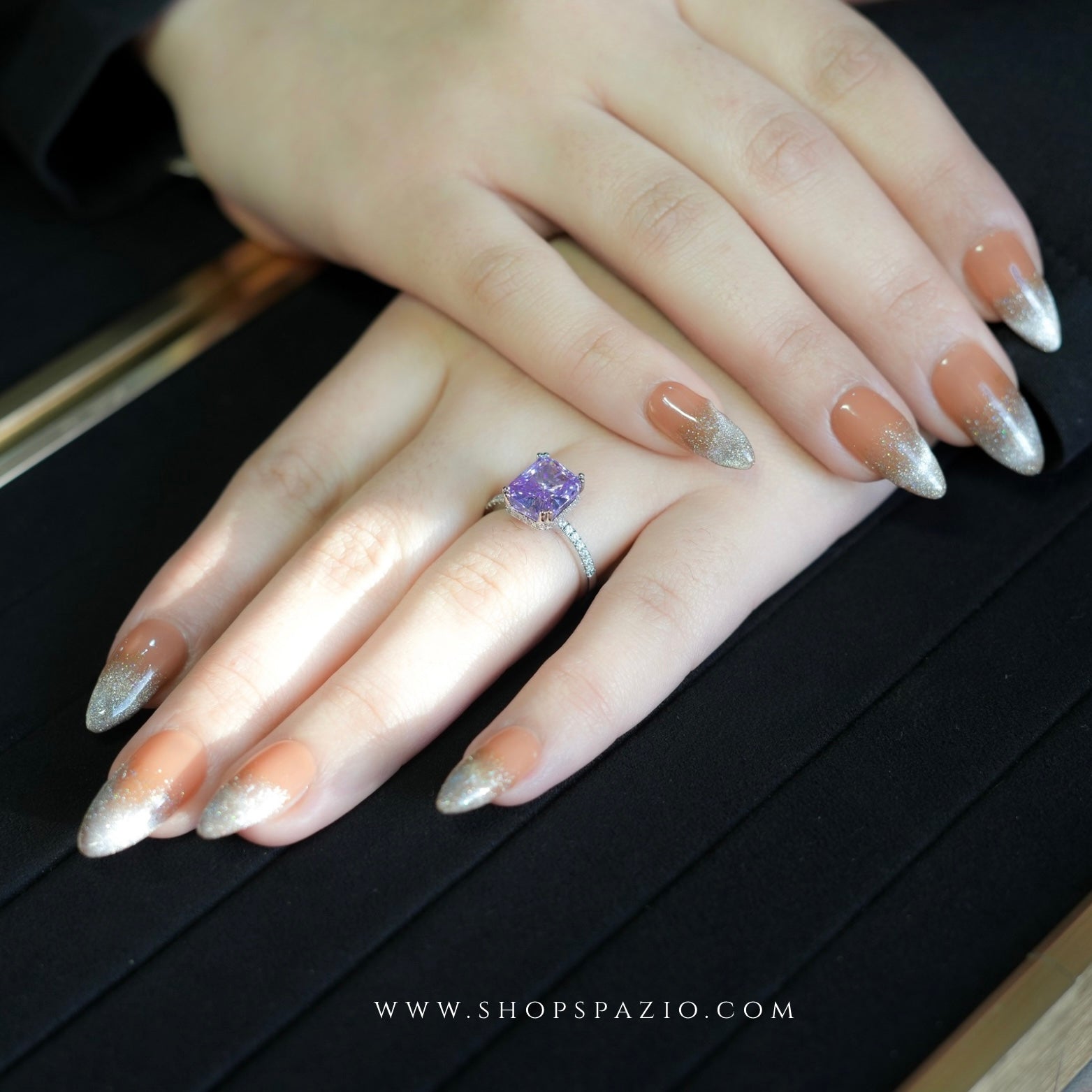 Purple Gemstone Halo Ring - Adjustable